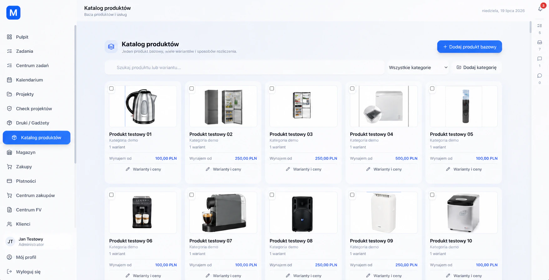 Katalog produktów i usług w MWP CRM
