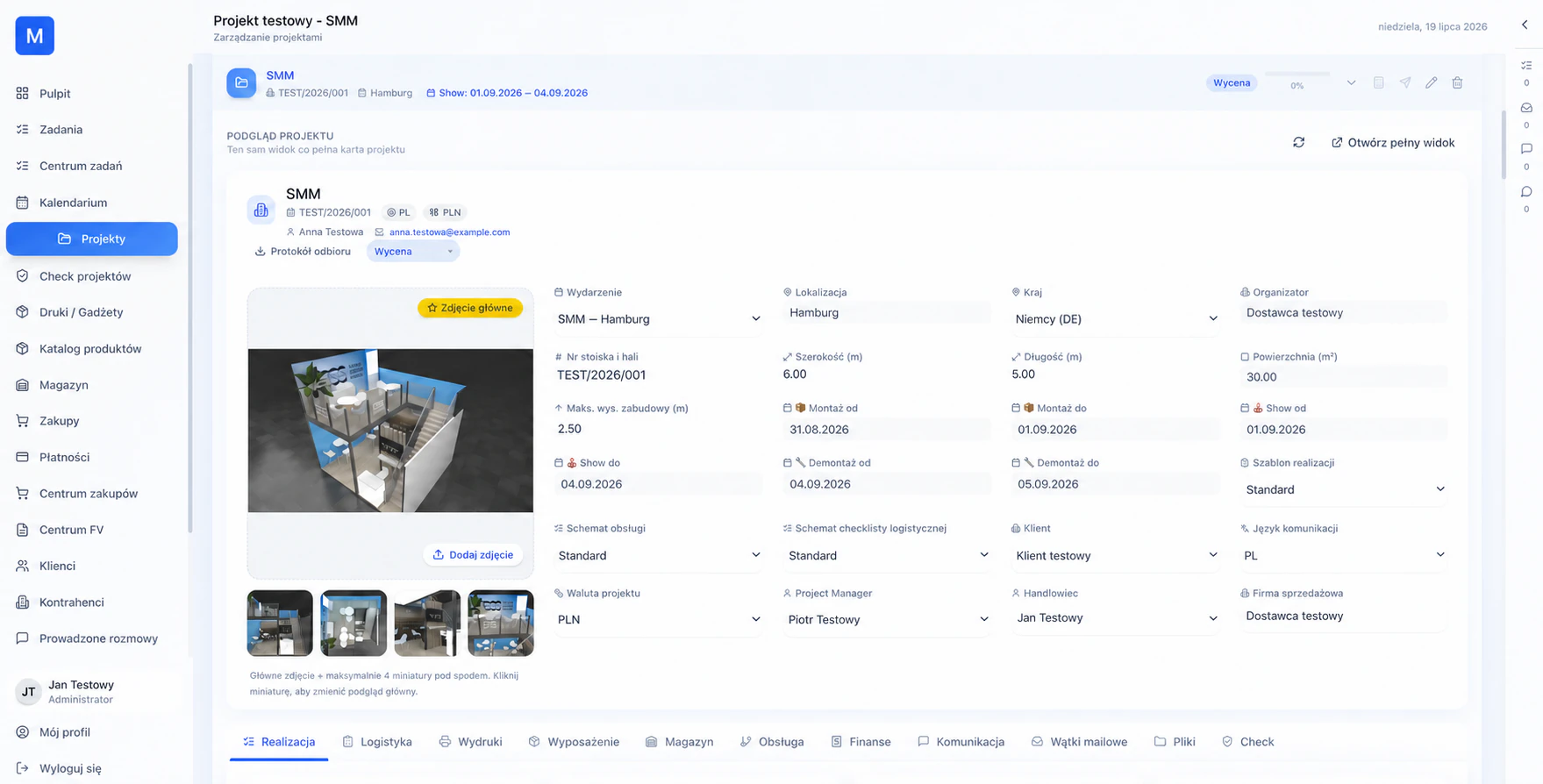 Szczegóły projektu w MWP CRM