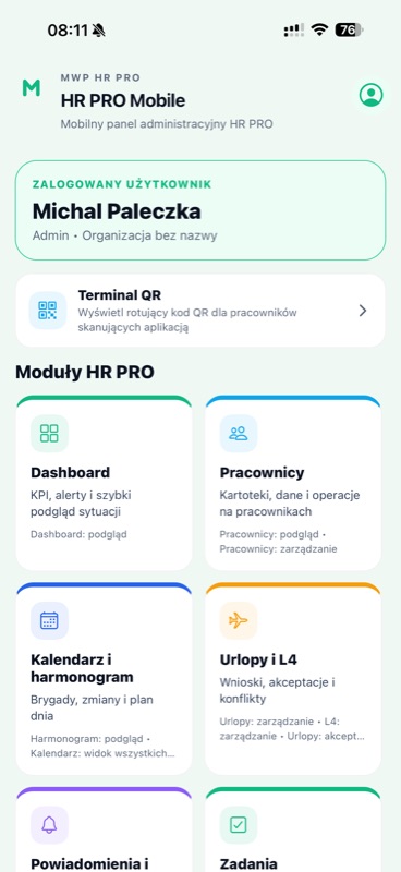 HR PRO Mobile dashboard admina