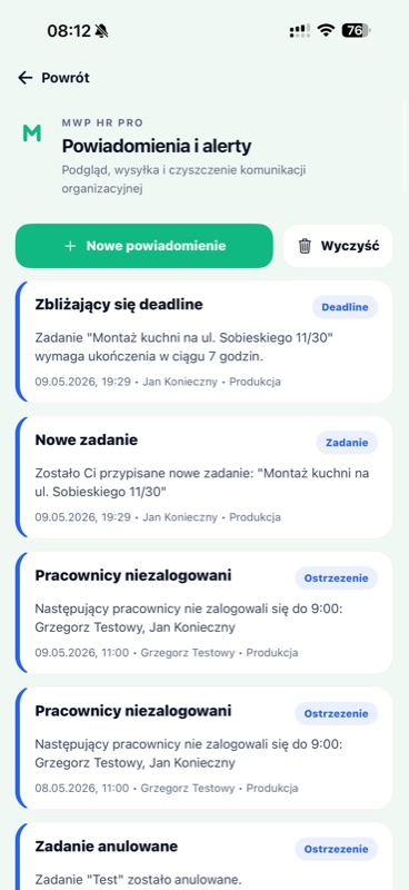 HR PRO Mobile powiadomienia