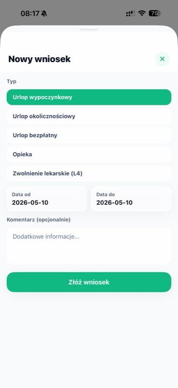 MWP Pracownik wniosek urlopowy